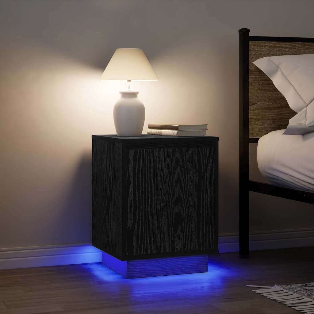 Bedside table with LED lights Black 38x34x50 cm