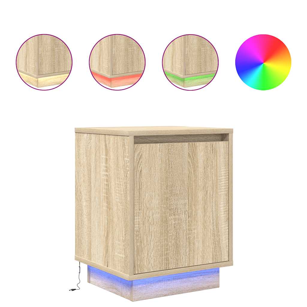 Bedside table with LED lights Sonoma oak 38x34x50 cm