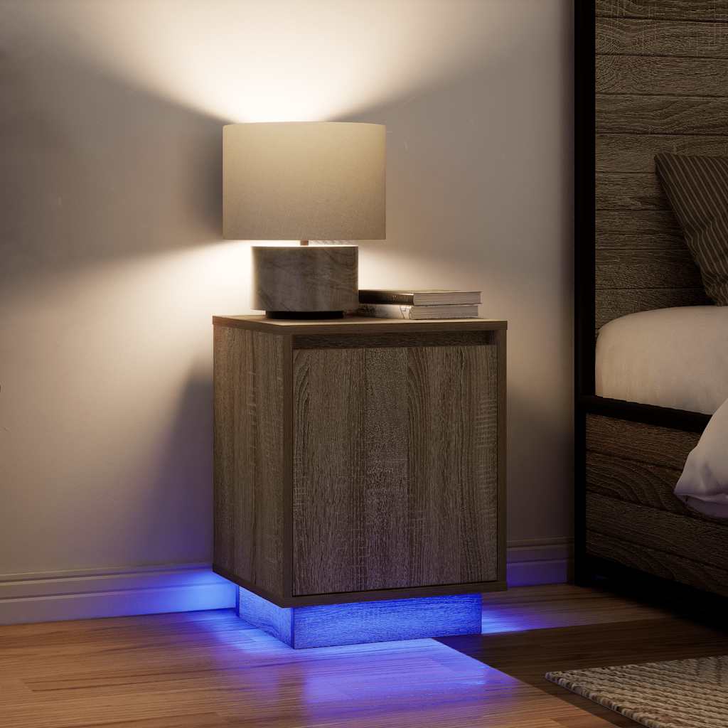 Bedside table with LED lights Sonoma oak 38x34x50 cm