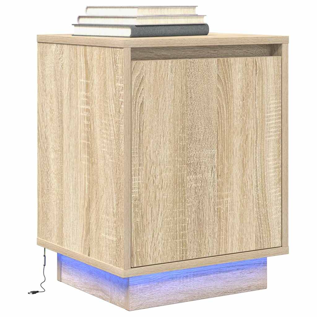 Bedside table with LED lights Sonoma oak 38x34x50 cm