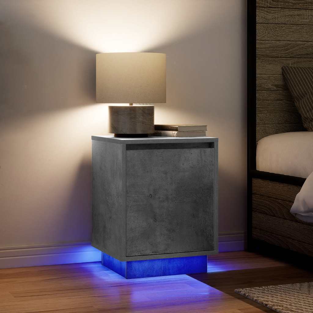 Bedside table with LED lights, concrete grey, 38 x 34 x 50 cm