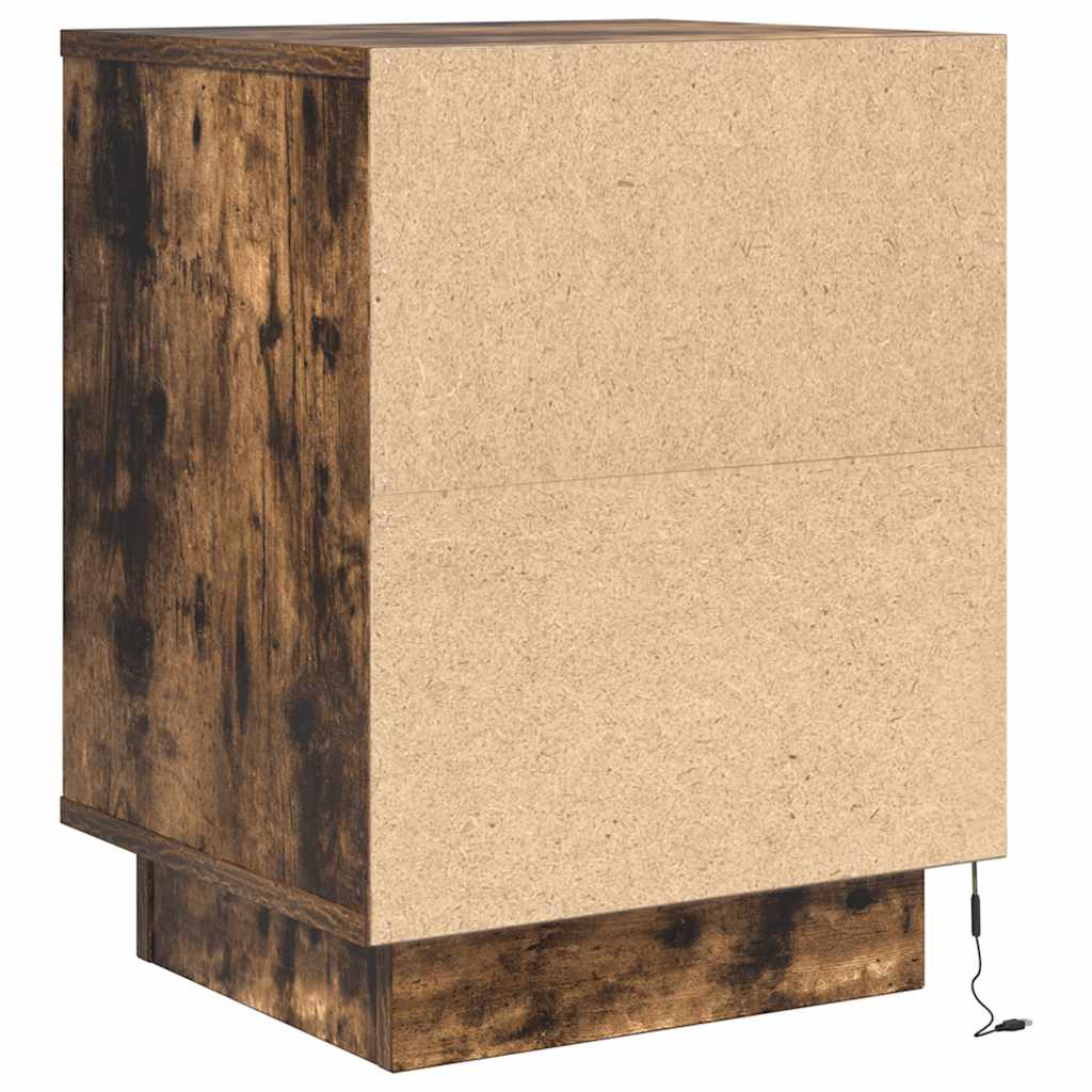 Bedside table with LED lights smoked oak 38x34x50 cm
