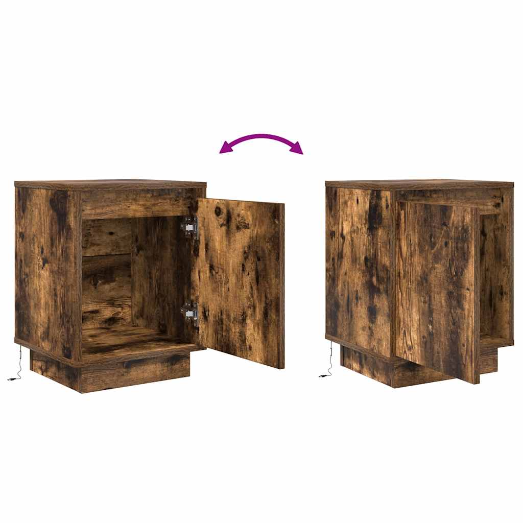 Bedside table with LED lights smoked oak 38x34x50 cm