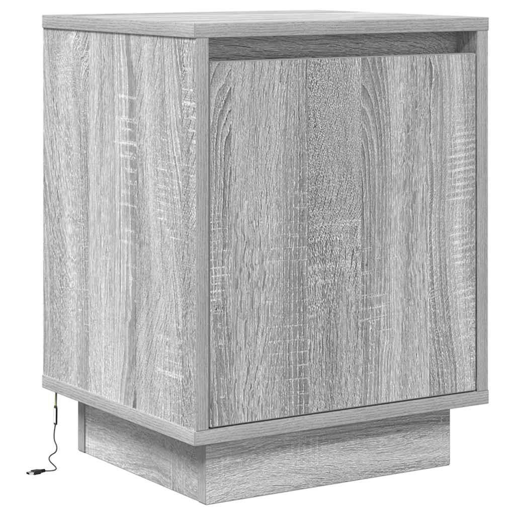 Bedside table with LED lights, Sonoma grey, 38x34x50 cm