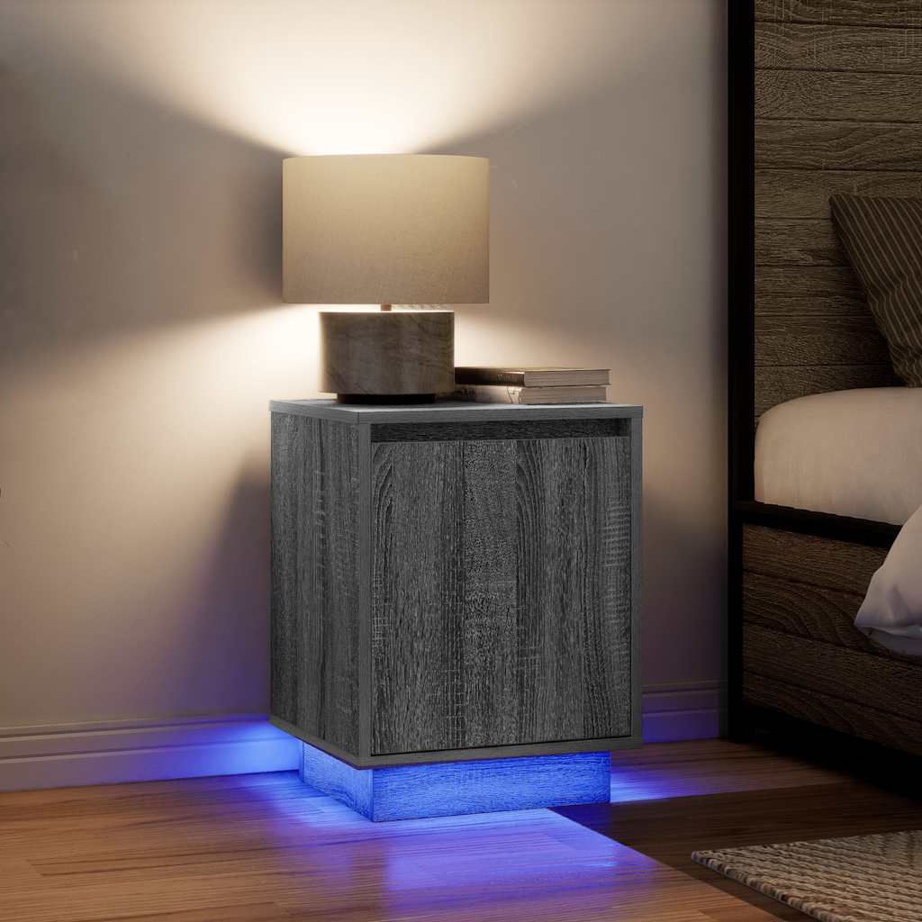 Bedside table with LED lights, Sonoma grey, 38x34x50 cm