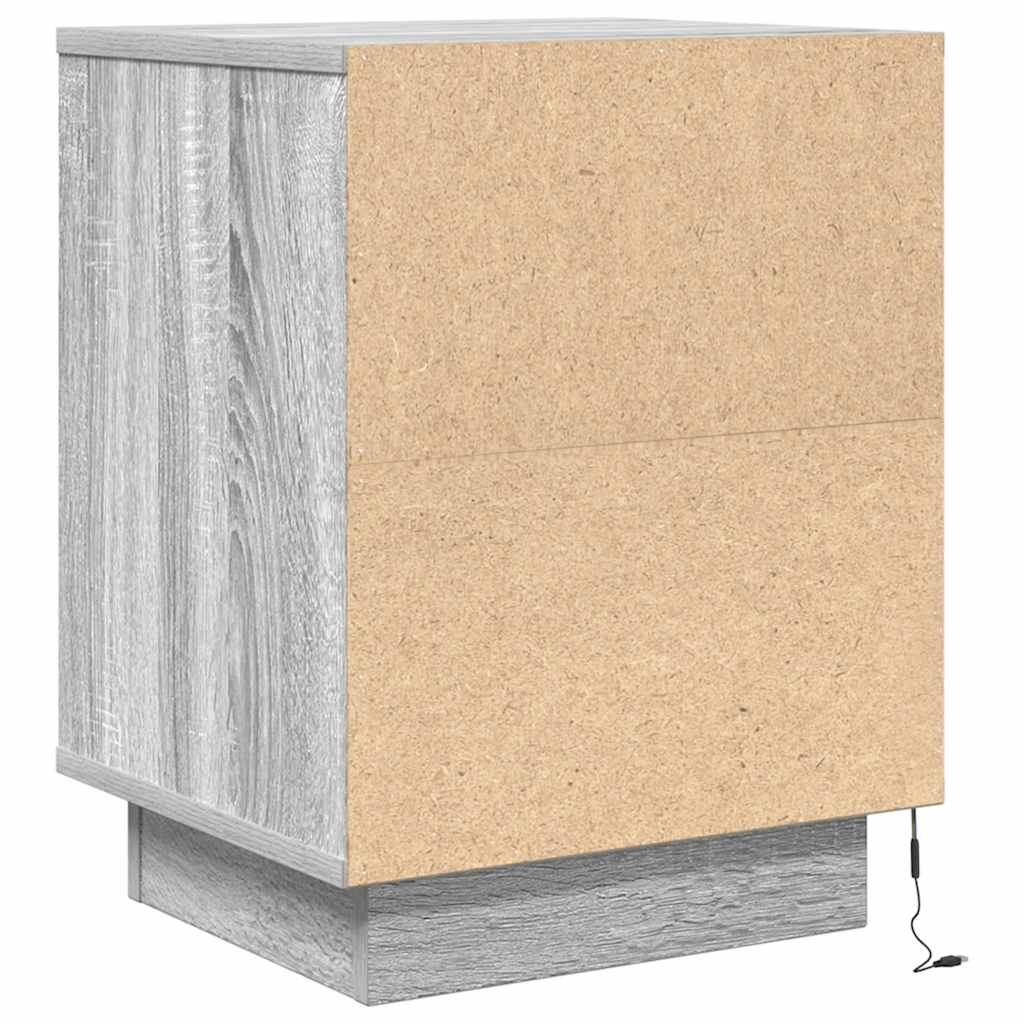 Bedside table with LED lights, Sonoma grey, 38x34x50 cm