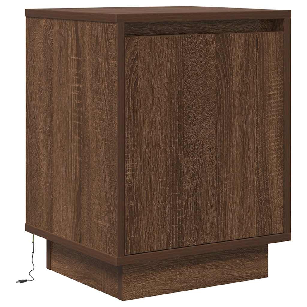 Bedside table with LED lights, brown oak look, 38 x 34 x 50 cm