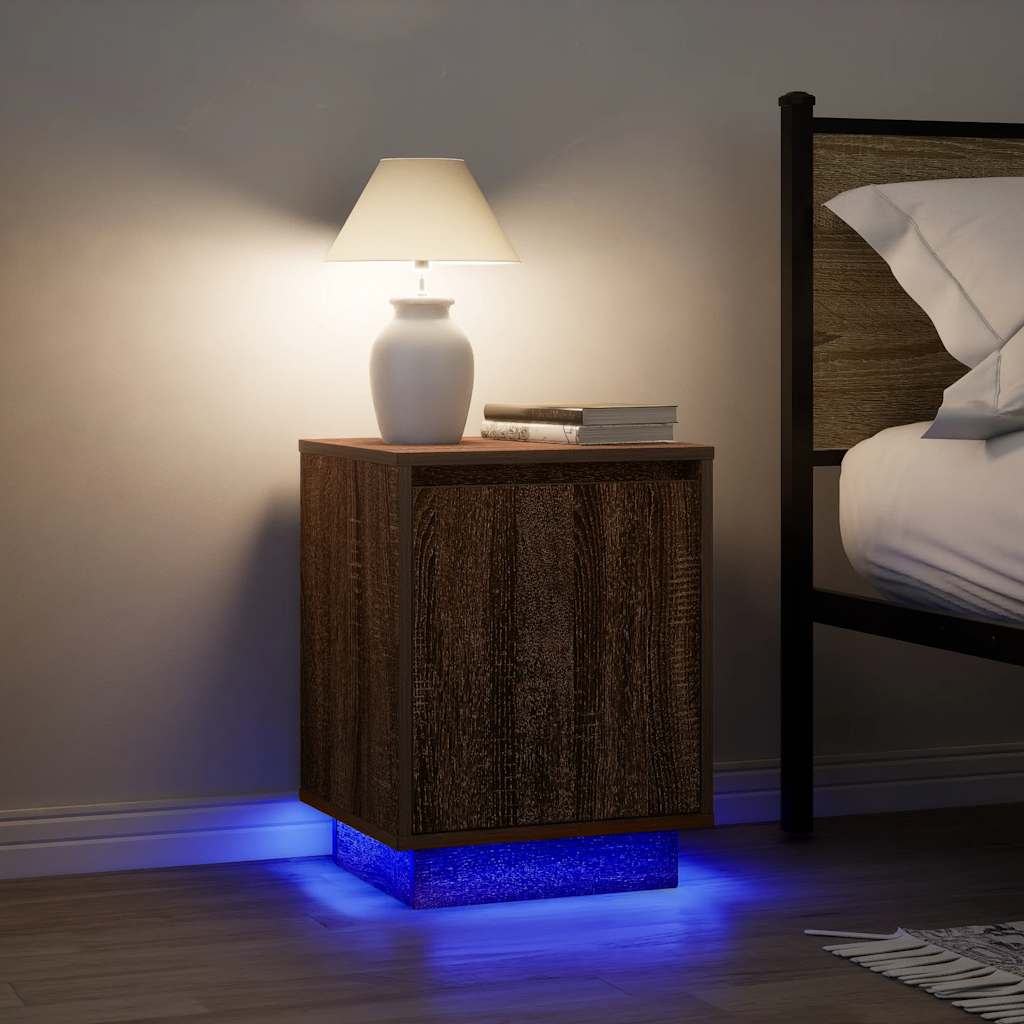 Bedside table with LED lights, brown oak look, 38 x 34 x 50 cm