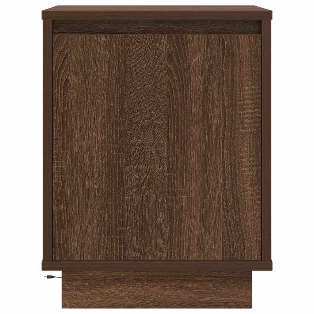 Tables de chevet avec lumières LED, 2 pièces, aspect chêne brun