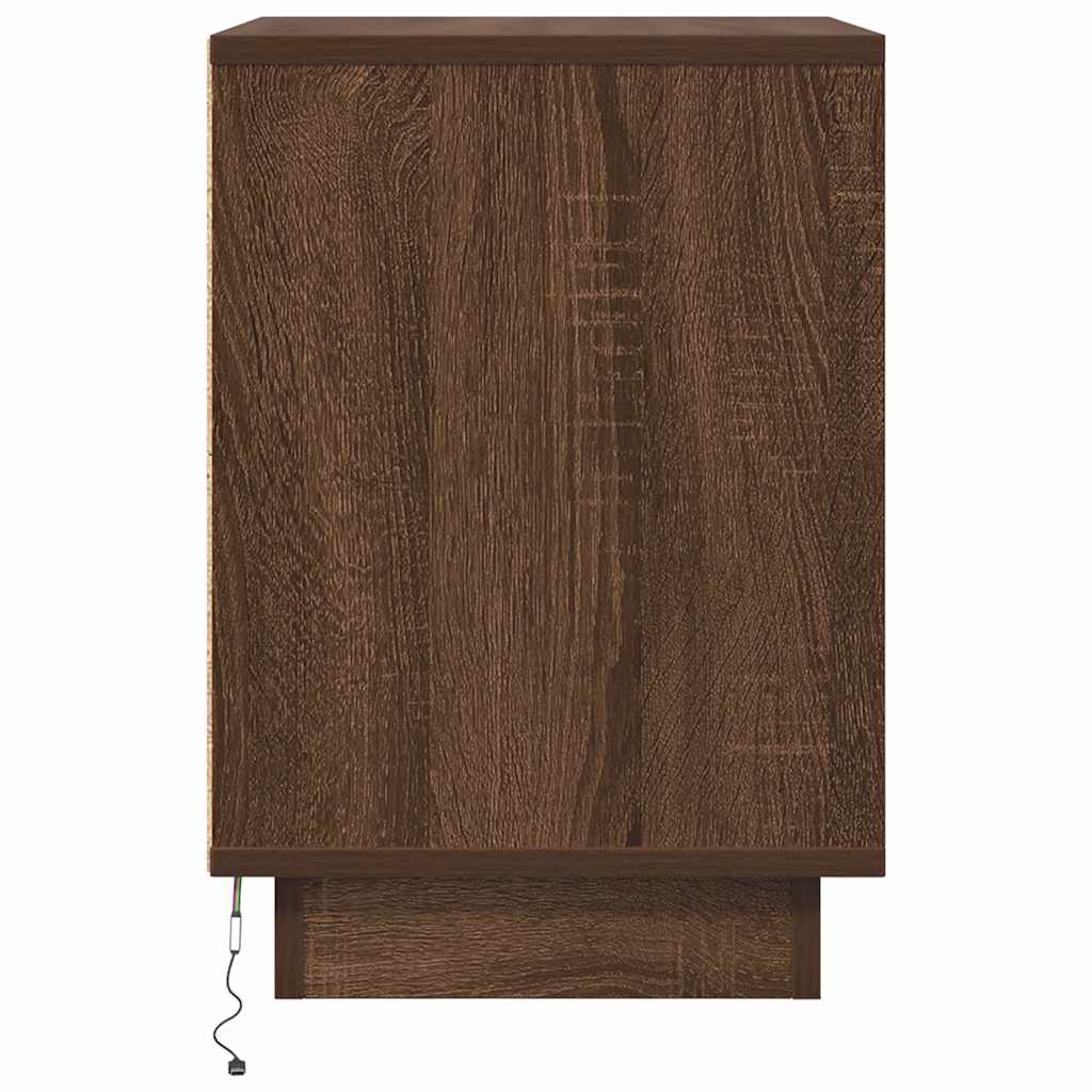 Tables de chevet avec lumières LED, 2 pièces, aspect chêne brun