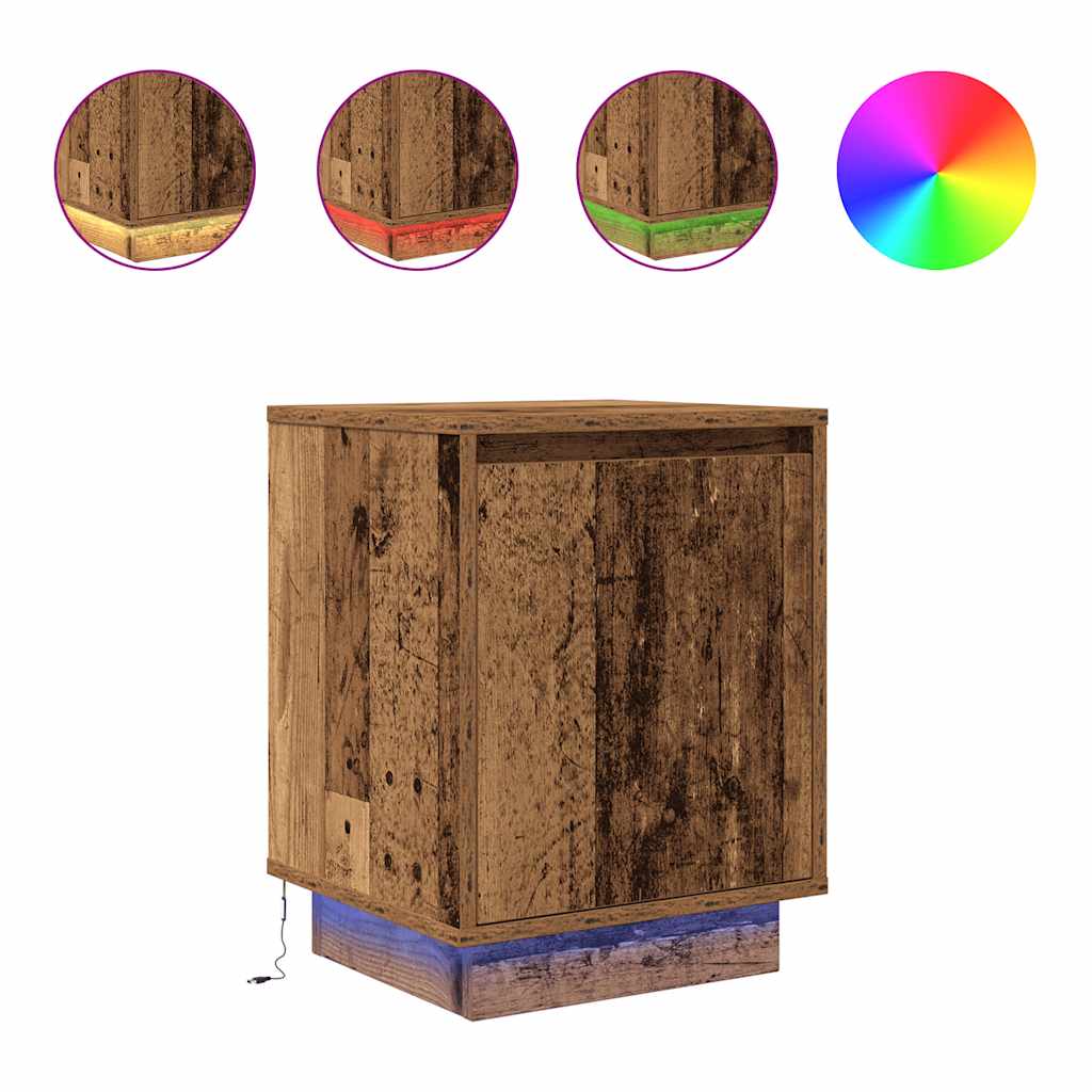 Bedside table with LED lights, reclaimed wood look, 38x34x50 cm