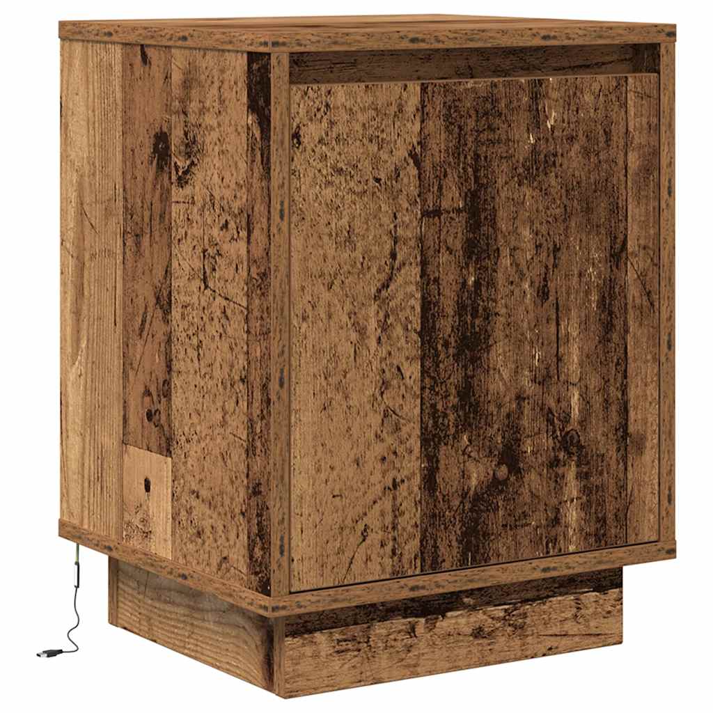 Bedside table with LED lights, reclaimed wood look, 38x34x50 cm
