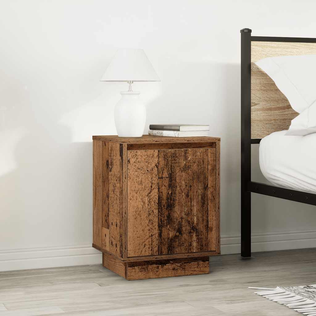 Bedside table with LED lights, reclaimed wood look, 38x34x50 cm