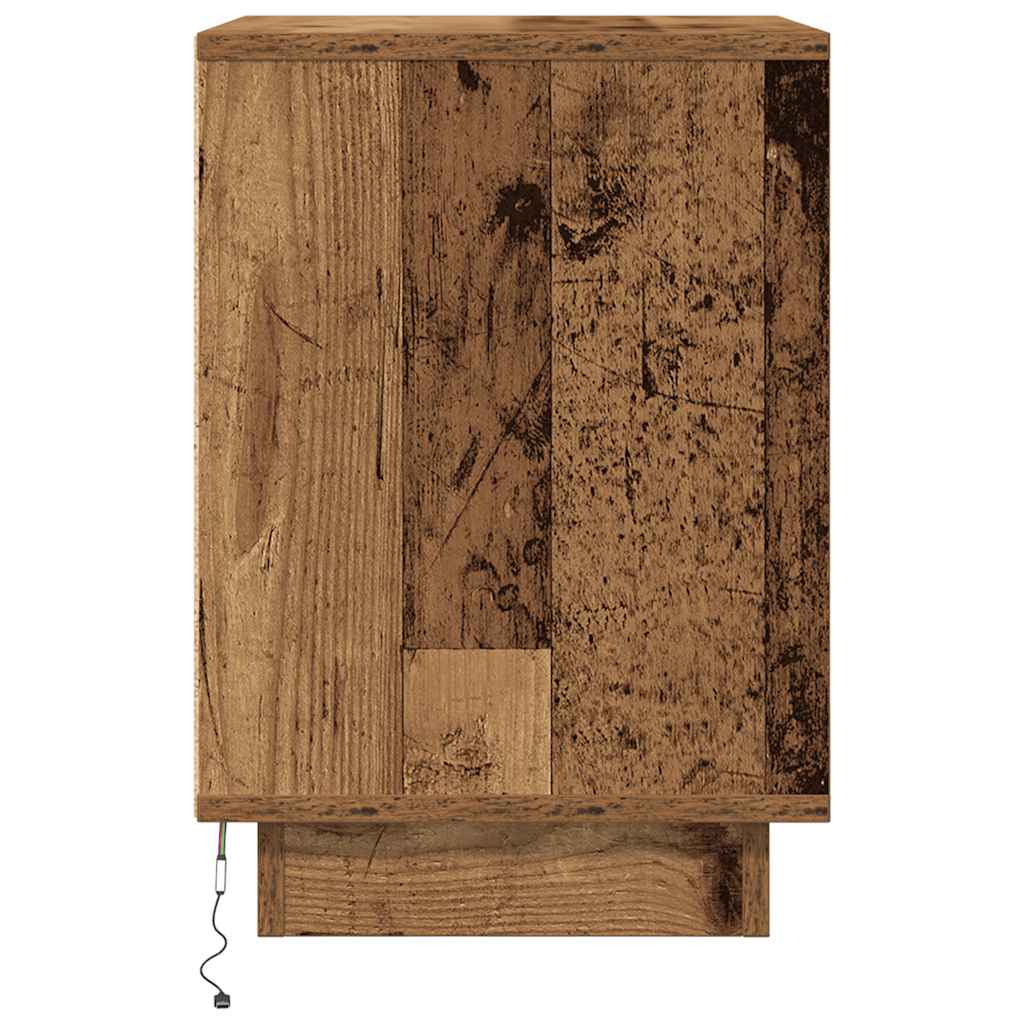Bedside table with LED lights, reclaimed wood look, 38x34x50 cm