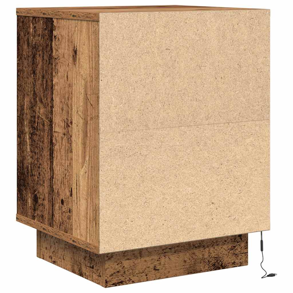Bedside table with LED lights, reclaimed wood look, 38x34x50 cm