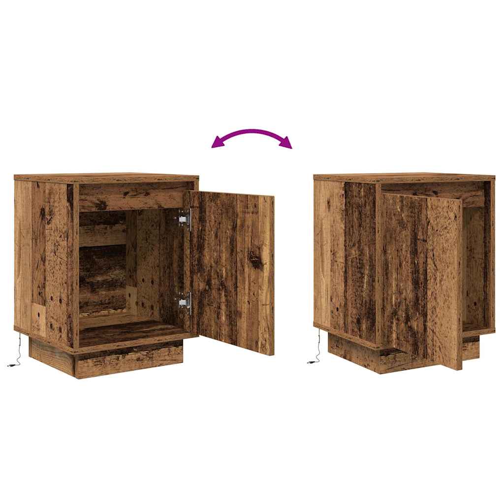 Bedside table with LED lights, reclaimed wood look, 38x34x50 cm