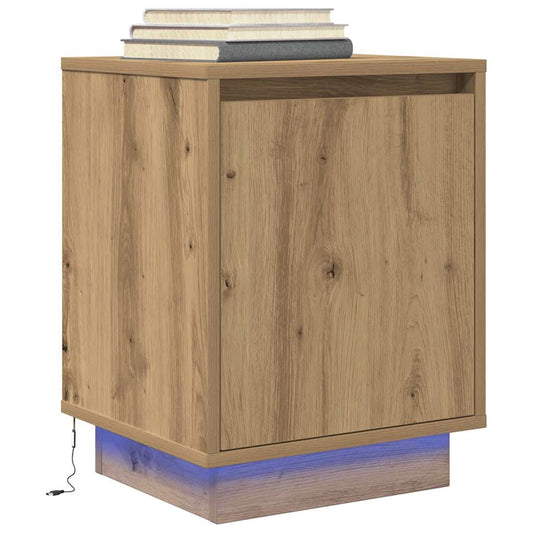 Bedside table with LED lights, Artisan oak, 38x34x50 cm