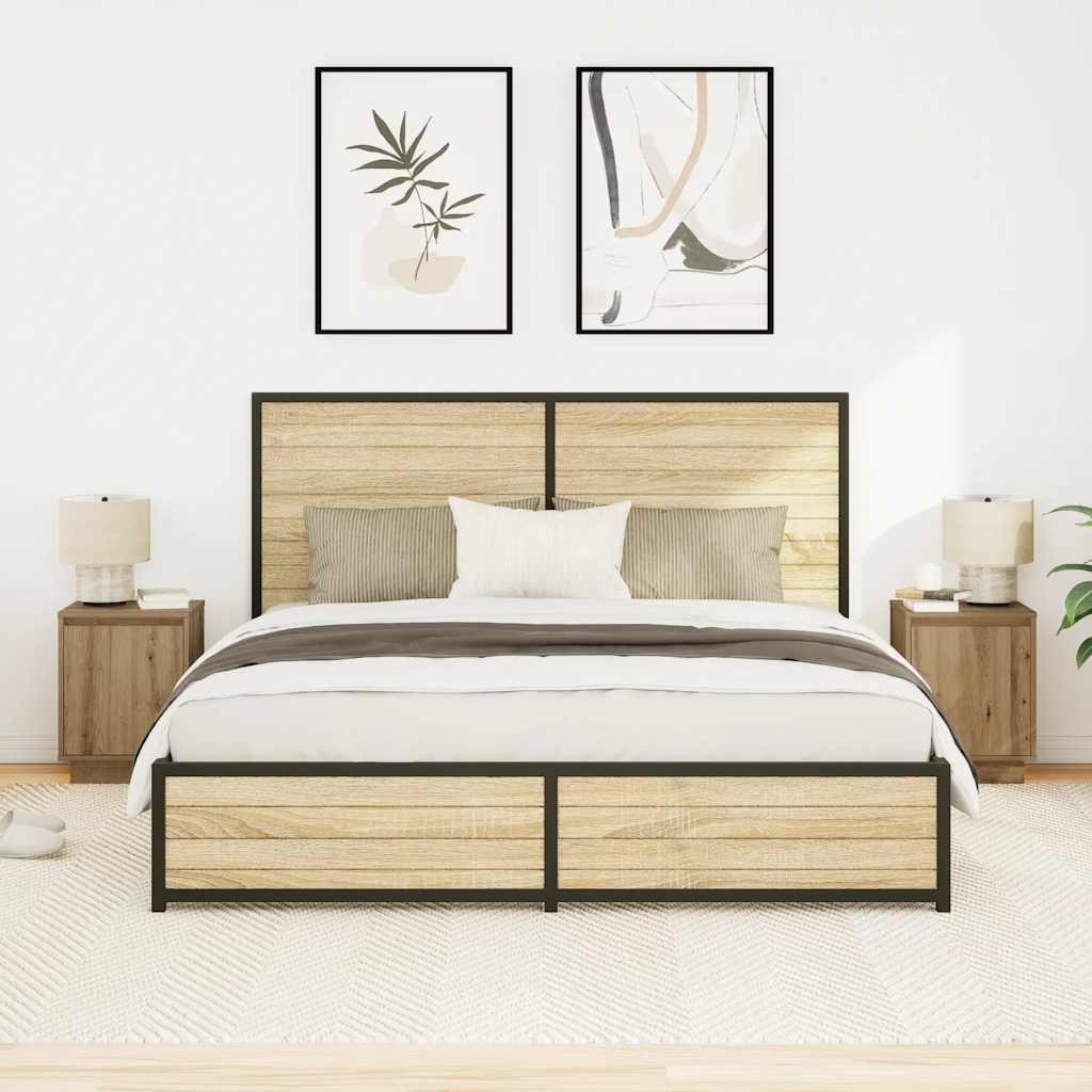 Bedside tables with LED lights, 2 pieces, Artisan oak, 38 x 34 x 50 cm