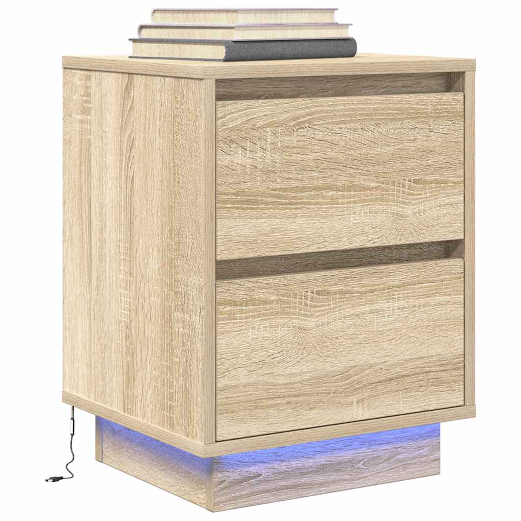 Nachttische mit LED-Leuchten 2 Stk. Sonoma-Eiche 38x34x50 cm