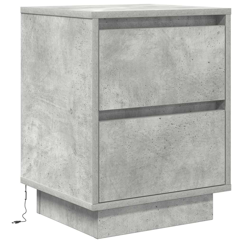 Bedside table with LED lights, concrete grey, 38 x 34 x 50 cm