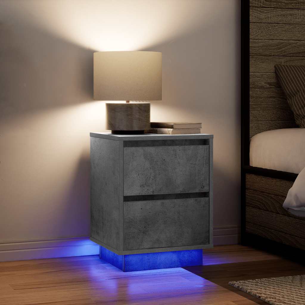 Bedside table with LED lights, concrete grey, 38 x 34 x 50 cm