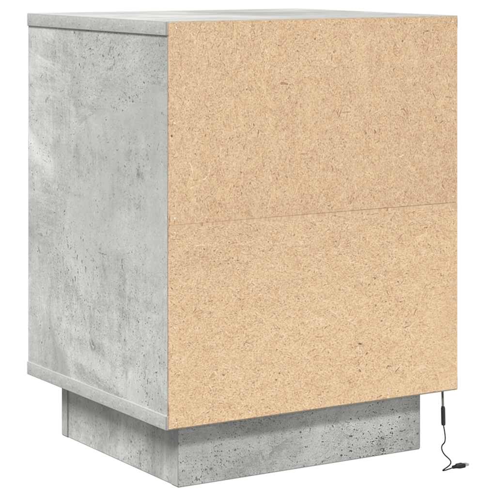 Bedside table with LED lights, concrete grey, 38 x 34 x 50 cm