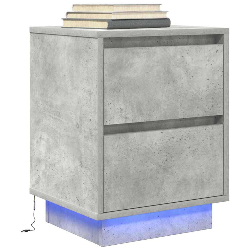 Bedside table with LED lights, concrete grey, 38 x 34 x 50 cm