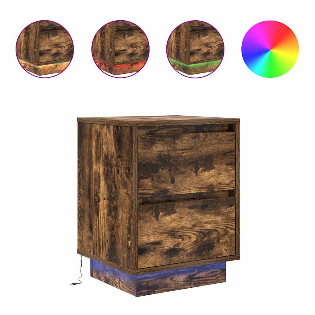 Bedside table with LED lights smoked oak 38x34x50 cm