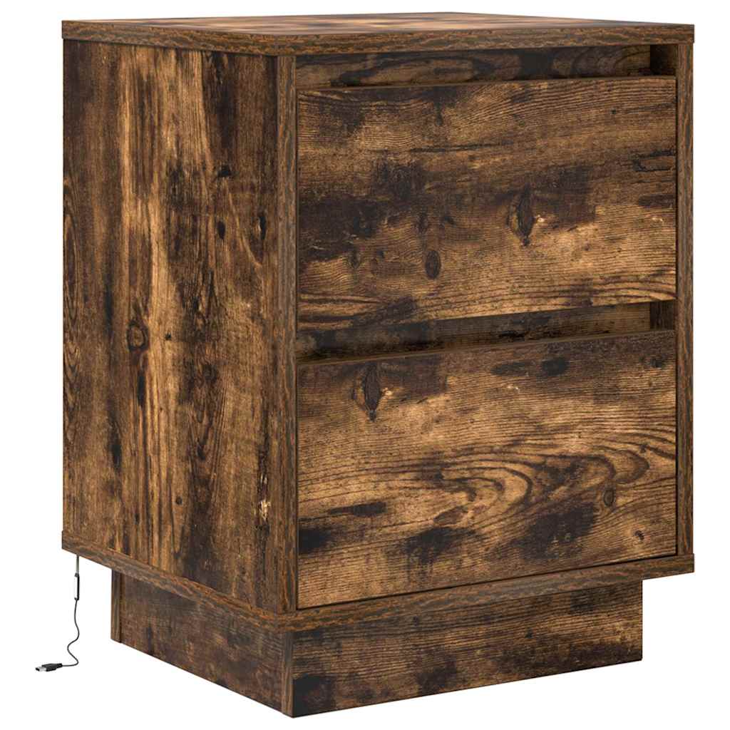Bedside table with LED lights smoked oak 38x34x50 cm