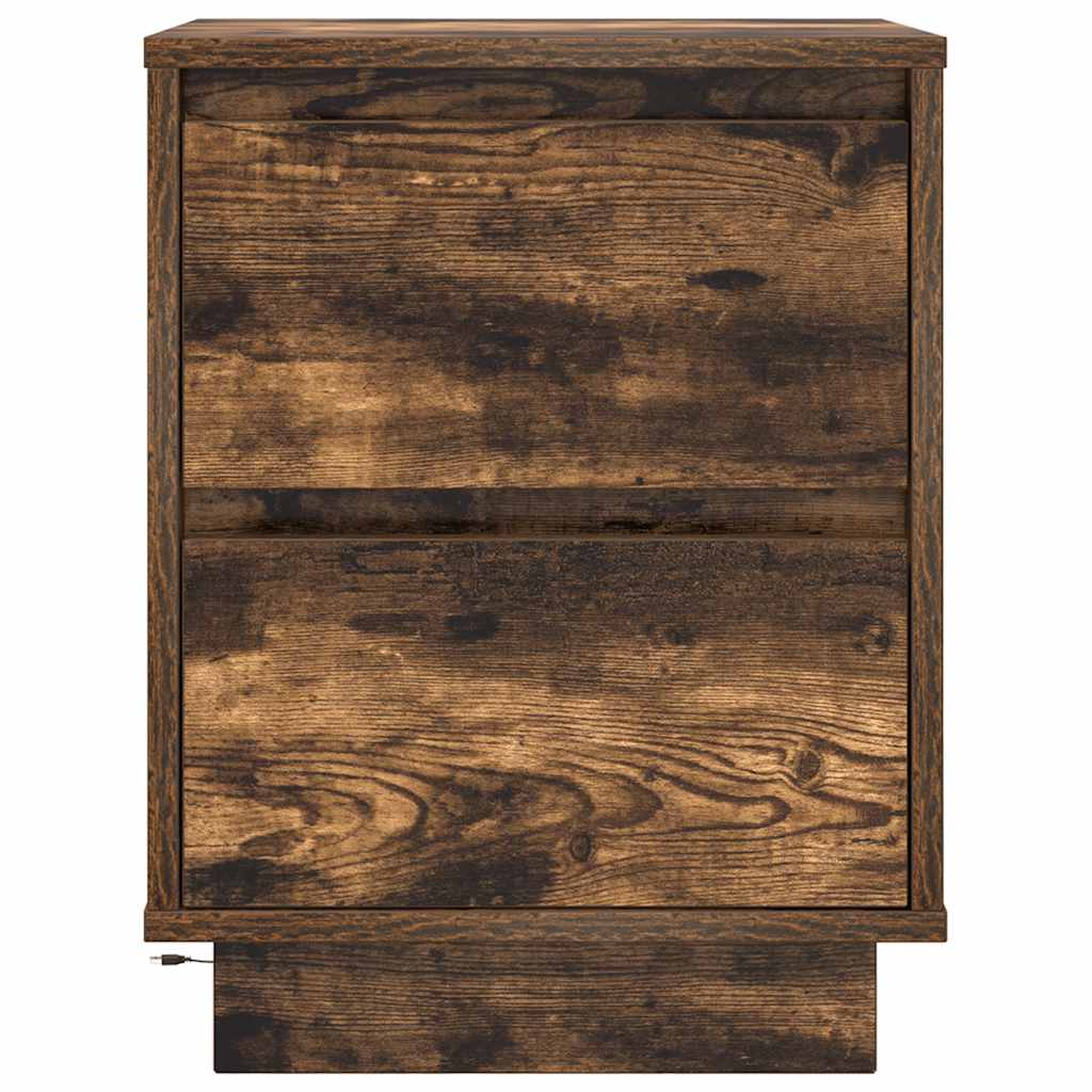 Bedside table with LED lights smoked oak 38x34x50 cm