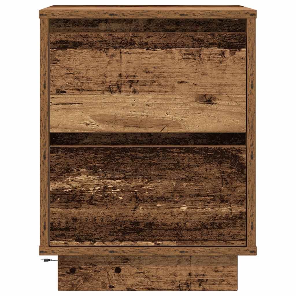 Bedside table with LED lights, reclaimed wood look, 38x34x50 cm