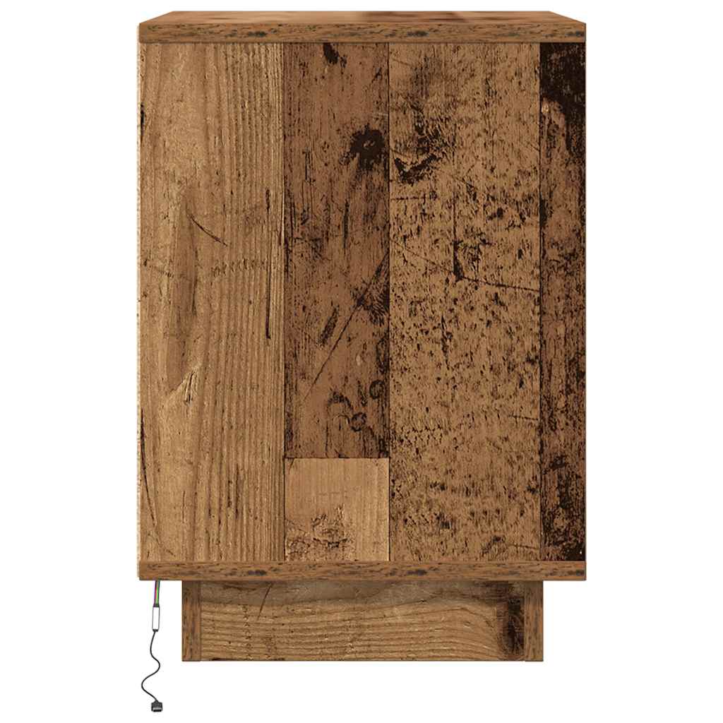 Bedside tables with LED lights, 2 pieces, reclaimed wood look, 38 x 34 x 50 cm