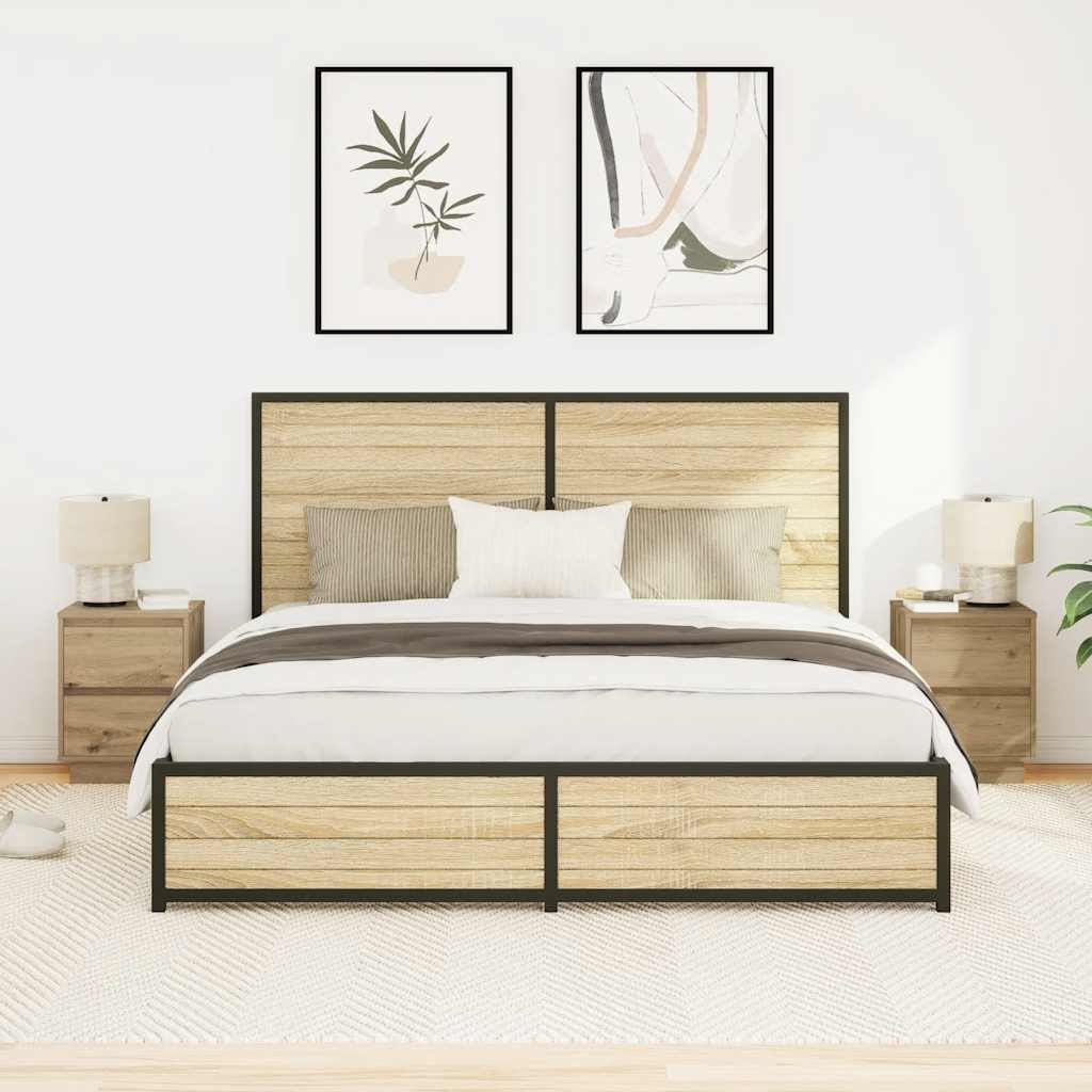 Bedside tables with LED lights, 2 pieces, Artisan oak, 38 x 34 x 50 cm