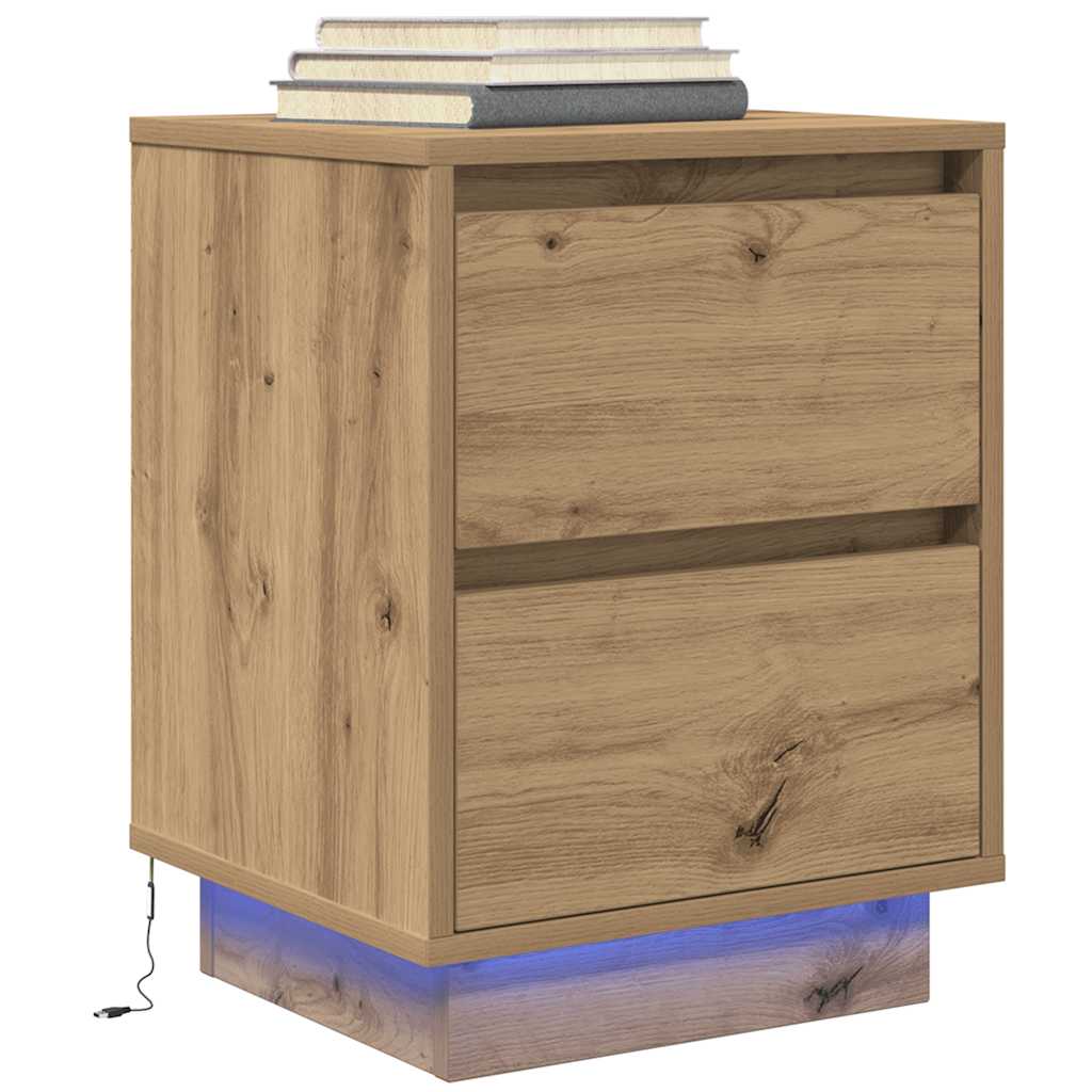 Bedside tables with LED lights, 2 pieces, Artisan oak, 38 x 34 x 50 cm