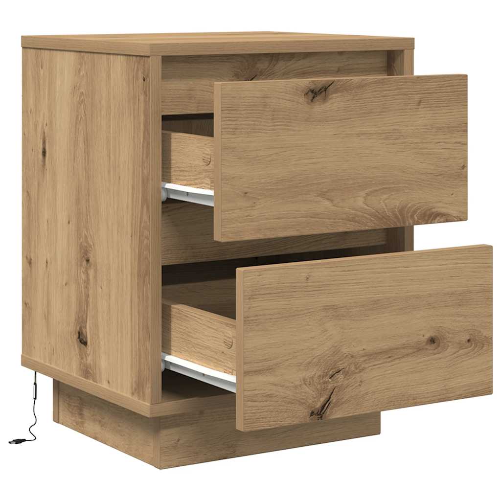Bedside tables with LED lights, 2 pieces, Artisan oak, 38 x 34 x 50 cm