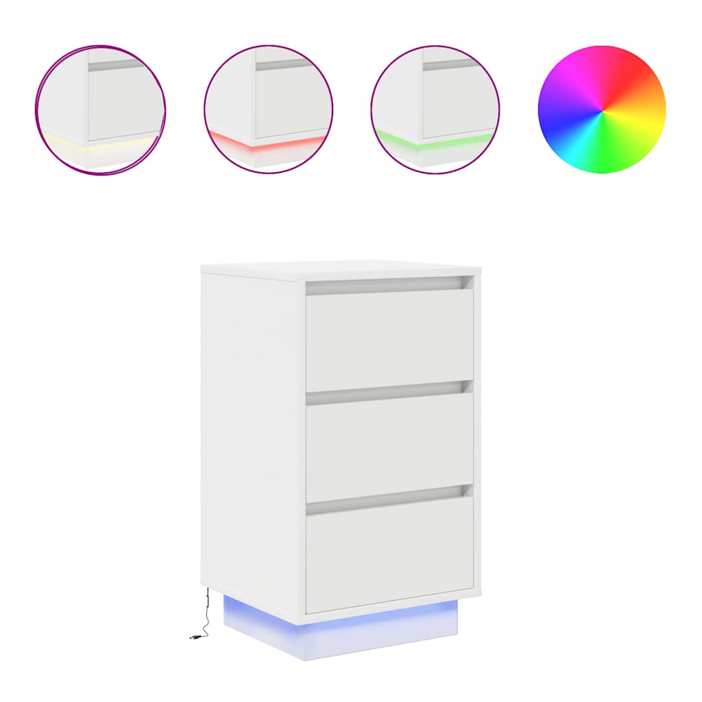 Bedside table with LED lights white 38x34x65 cm