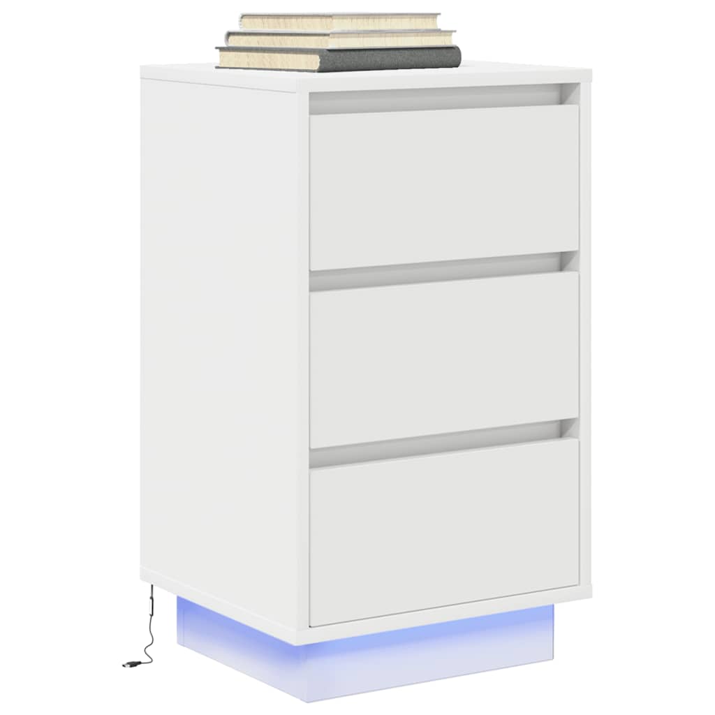 Bedside table with LED lights white 38x34x65 cm