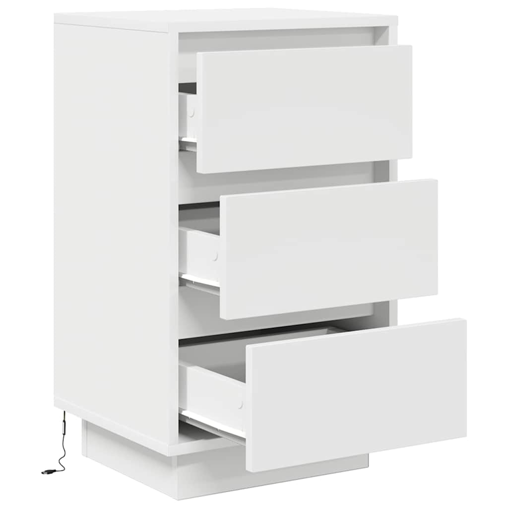 Bedside table with LED lights white 38x34x65 cm