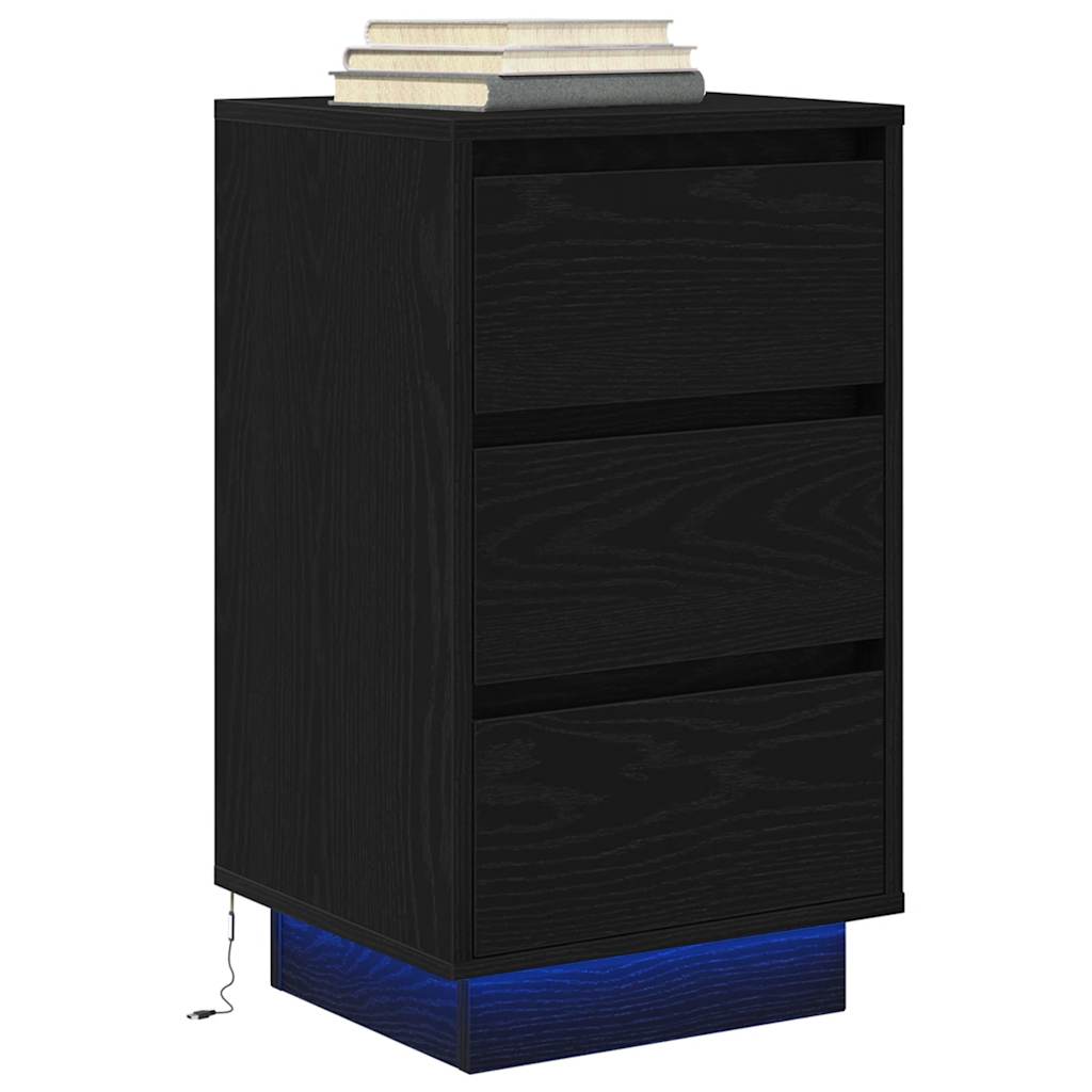 Bedside table with LED lights Black 38x34x65 cm