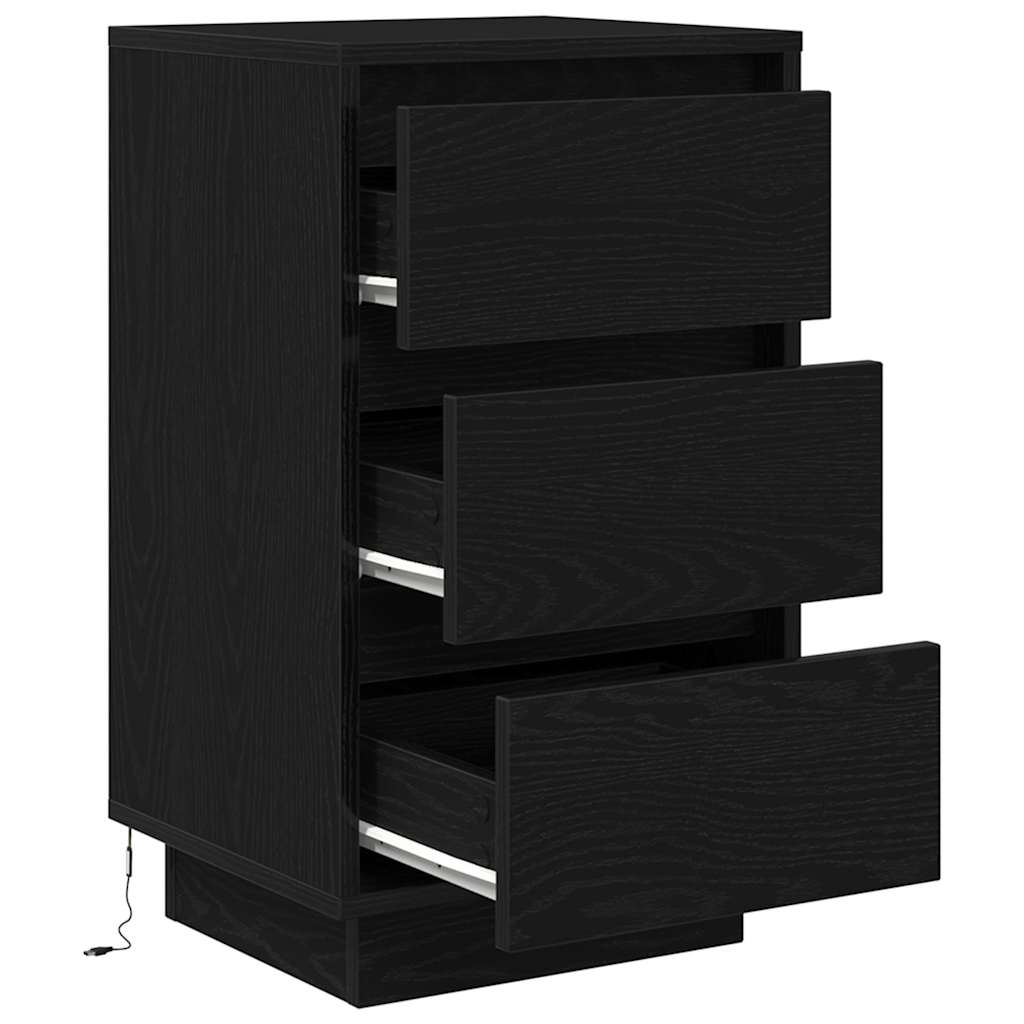 Bedside table with LED lights Black 38x34x65 cm