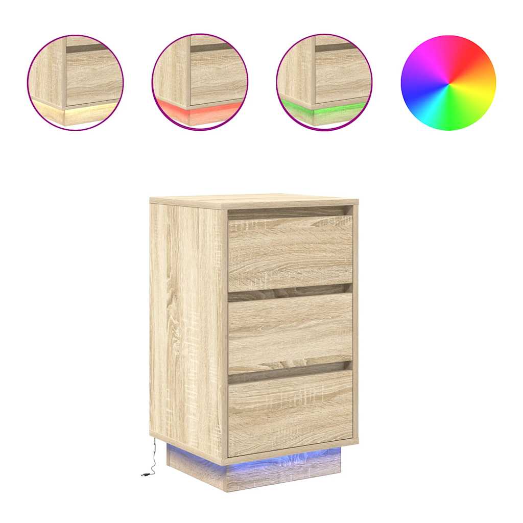 Bedside table with LED lights Sonoma oak 38x34x65 cm