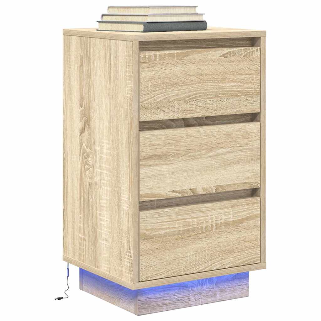 Bedside table with LED lights Sonoma oak 38x34x65 cm