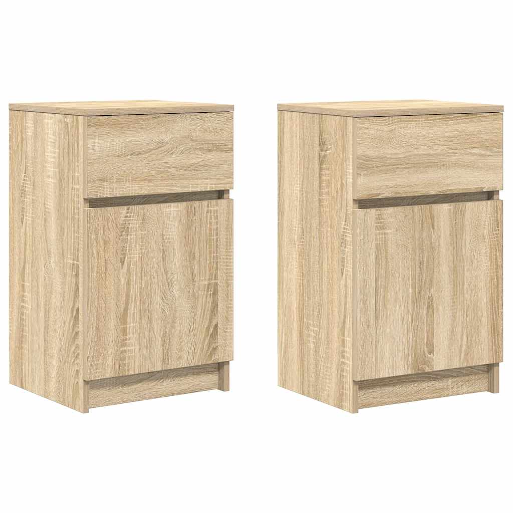 Tables de chevet, lot de 2, en chêne Sonoma, dimensions 39 x 35 x 65 cm.