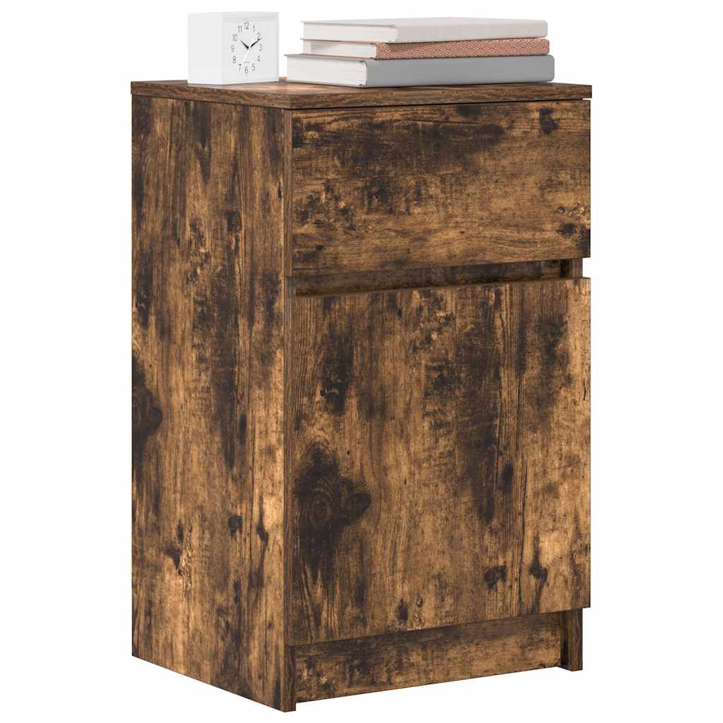 Table de chevet en chêne fumé 39x35x65 cm matériau bois