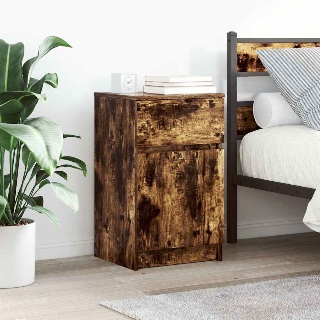 Table de chevet en chêne fumé 39x35x65 cm matériau bois