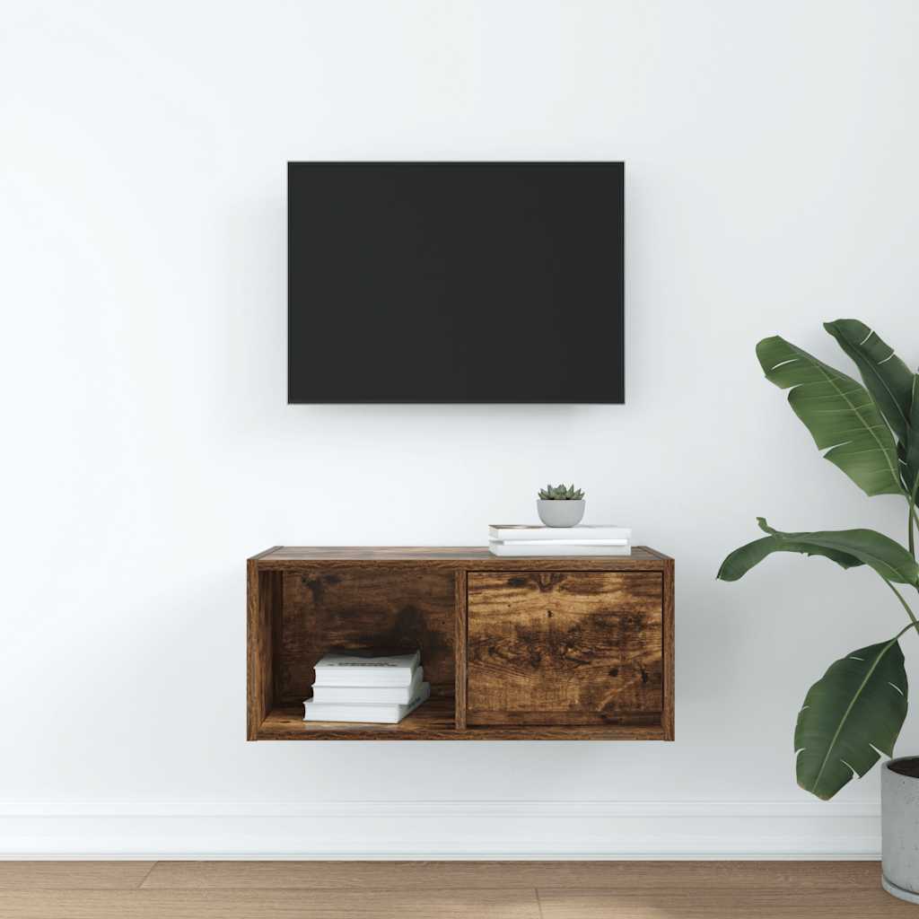 Meuble TV en chêne fumé 60x31x25,5 cm, matériau à base de bois