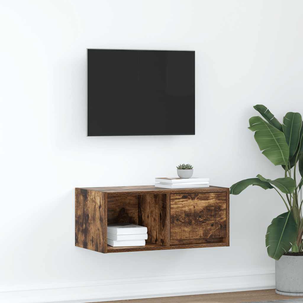 Meuble TV en chêne fumé 60x31x25,5 cm, matériau à base de bois