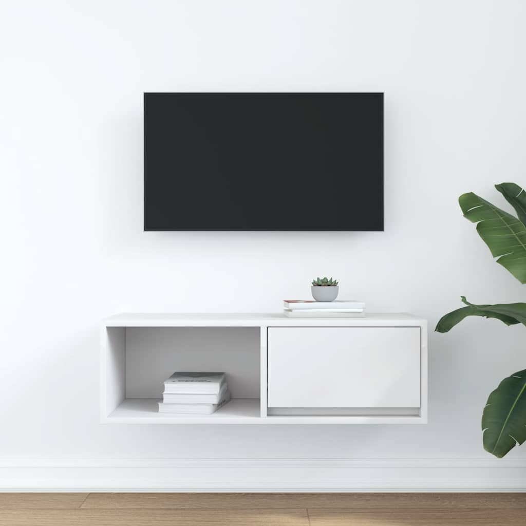 Meuble TV blanc 80x31x25,5 cm en matériau à base de bois