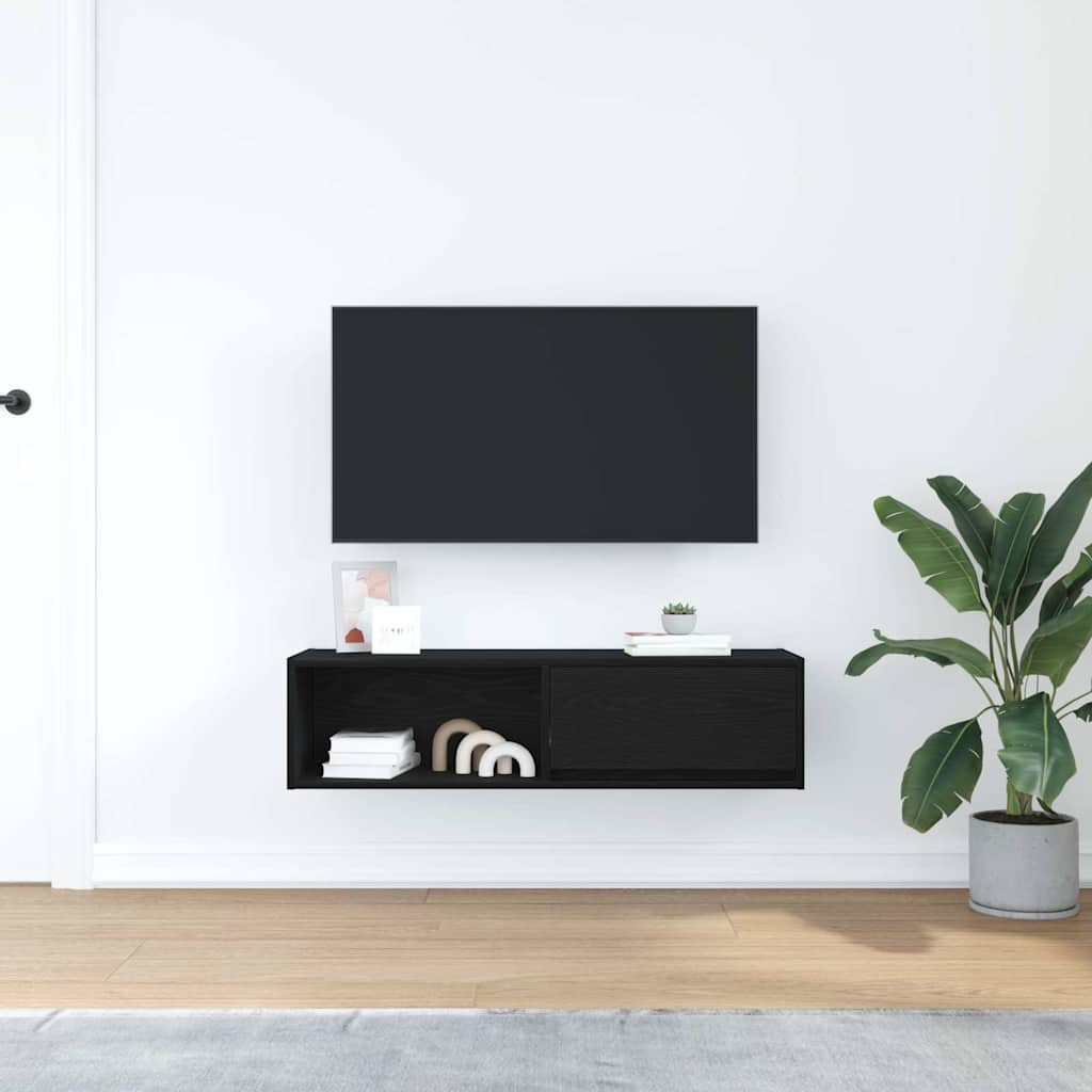 Meuble TV aspect chêne noir 100x31x25,5 cm matériau à base de bois