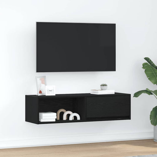 Meuble TV aspect chêne noir 100x31x25,5 cm matériau à base de bois
